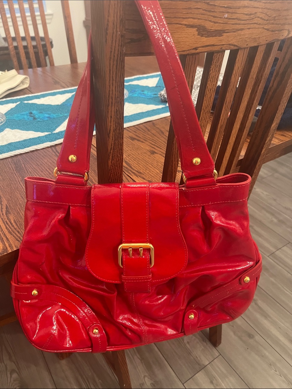 Dooney & Bourke Red Patent Shoulder Bag with Gold Hardware